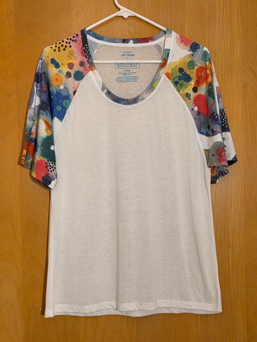 Chihuly Garden and Glass Liz Tran Watercolor Raglan T-Shirt White Size L Artsy